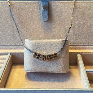 Gold Tone Fearless Slogan Necklace Gray Cord with Chain Adjustable Motivational